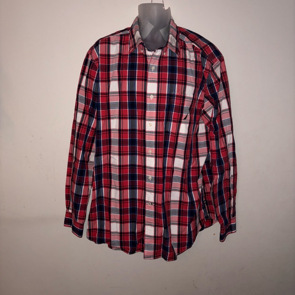 Nautica Red and Blue Plaid Button Down Shirt XL